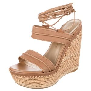 Stuart Weitzman Brown Leather Platform Espadrilles Sandals Size 7.5